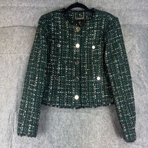 NWT Ted Baker
Errina Metallic Boucle Jacket, Dark Green Size 2